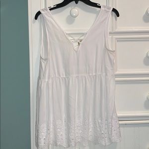 True Craft white cross front tank top; size large